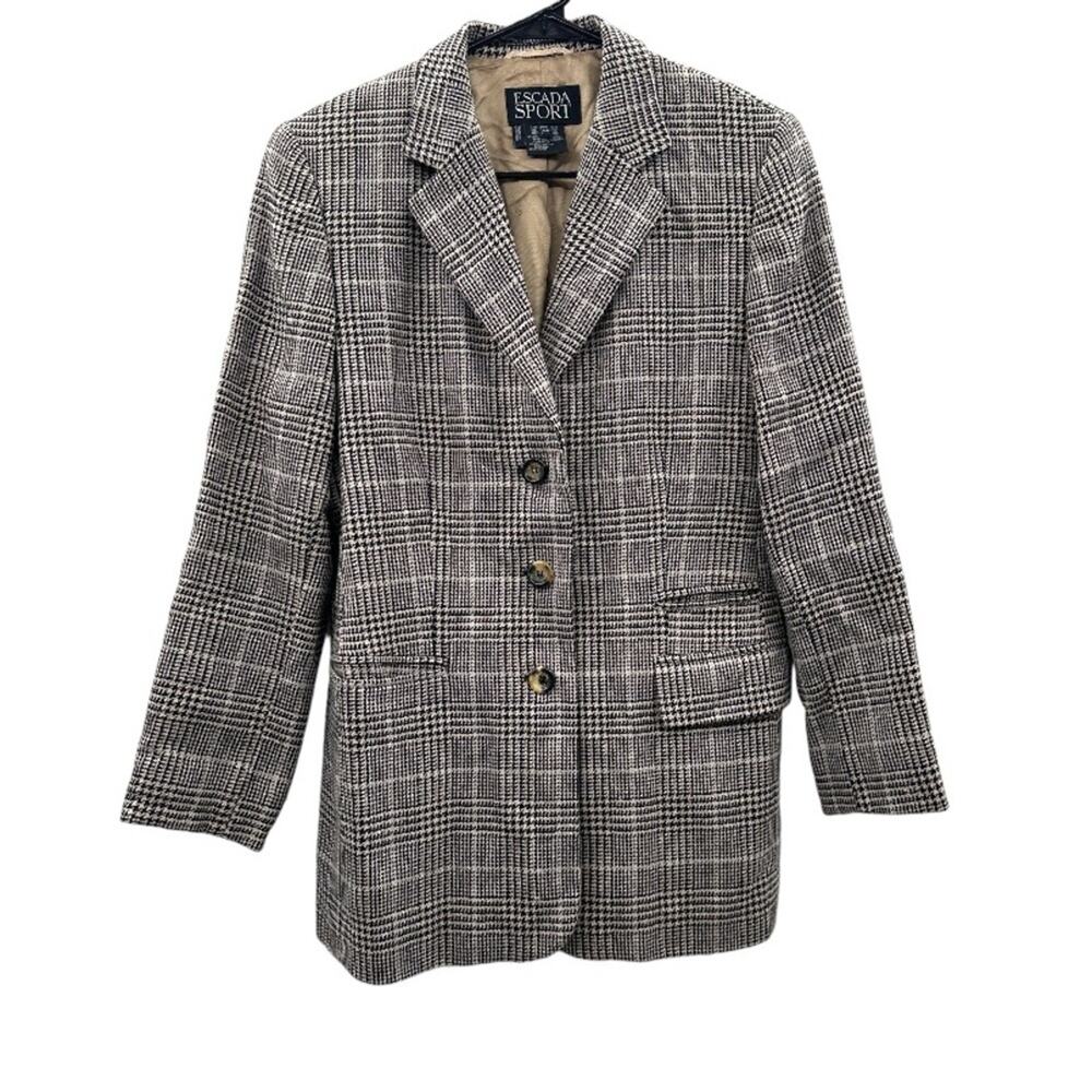 Escada‎ Sport Plaid Blazer Jacket Women's Size 40 Gray Checkered Career